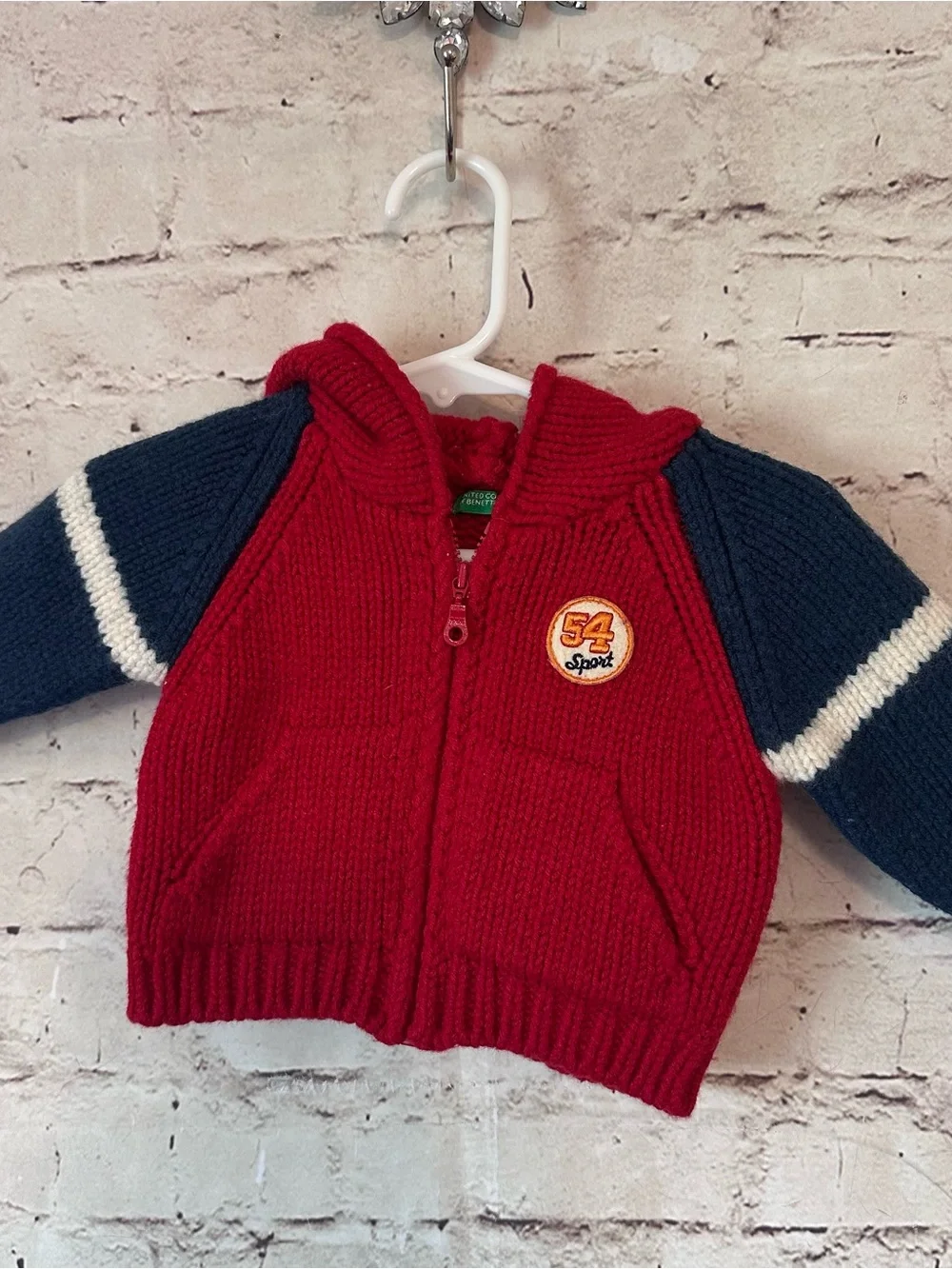 United Colors Of Benetton Red Hooded Knit Sweater